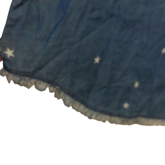 Thread & Supply Blue Star Print Button-up Chambray Frayed Hem Shirt Ladies Large - Picture 8 of 11